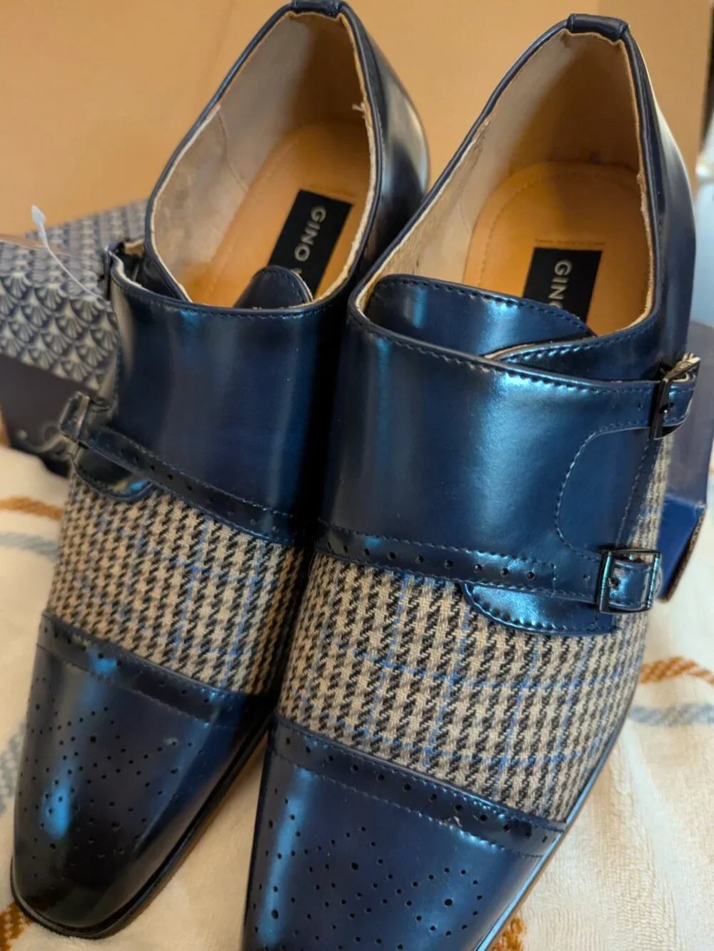 Gino Vitale Strap Mens Shoes Blue Leather & Plaid 11